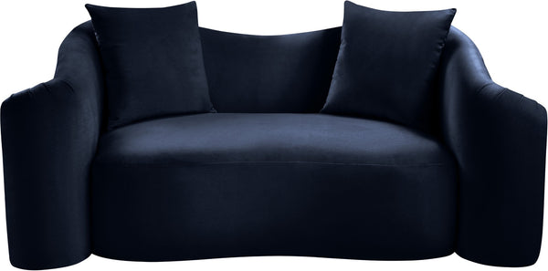 Meridian Furniture Destin Curved Velvet Loveseat with Plush Cushions and Sculpted Frame for Modern Living Rooms Navy 44052Navy-L