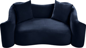 Meridian Furniture Destin Curved Velvet Loveseat with Plush Cushions and Sculpted Frame for Modern Living Rooms Navy 44052Navy-L