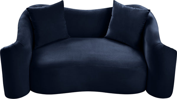 Meridian Furniture Destin Curved Velvet Loveseat with Plush Cushions and Sculpted Frame for Modern Living Rooms Navy 44052Navy-L