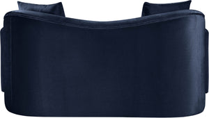 Meridian Furniture Destin Curved Velvet Loveseat with Plush Cushions and Sculpted Frame for Modern Living Rooms Navy 44052Navy-L