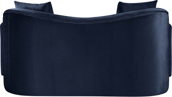 Meridian Furniture Destin Curved Velvet Loveseat with Plush Cushions and Sculpted Frame for Modern Living Rooms Navy 44052Navy-L