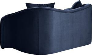 Meridian Furniture Destin Curved Velvet Loveseat with Plush Cushions and Sculpted Frame for Modern Living Rooms Navy 44052Navy-L