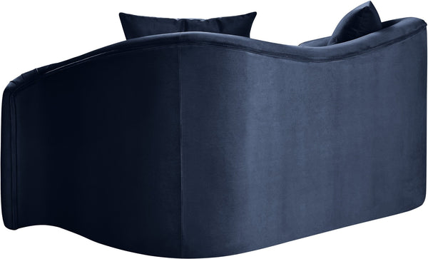 Meridian Furniture Destin Curved Velvet Loveseat with Plush Cushions and Sculpted Frame for Modern Living Rooms Navy 44052Navy-L
