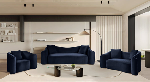 Meridian Furniture Destin Curved Velvet Loveseat with Plush Cushions and Sculpted Frame for Modern Living Rooms Navy 44052Navy-L