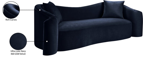 Meridian Furniture Destin Curved Velvet Sofa with Plush Deep Cushions for Modern Living Room Style and Comfort Navy 44052Navy-S