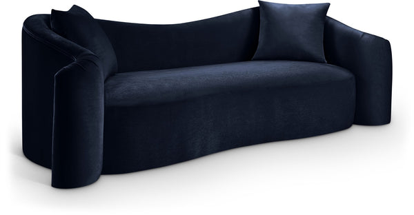 Meridian Furniture Destin Curved Velvet Sofa with Plush Deep Cushions for Modern Living Room Style and Comfort Navy 44052Navy-S