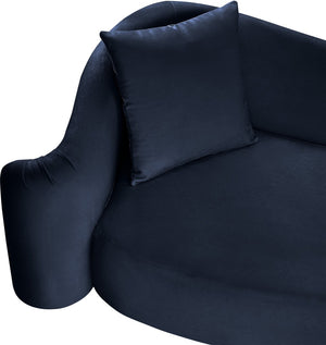 Meridian Furniture Destin Curved Velvet Sofa with Plush Deep Cushions for Modern Living Room Style and Comfort Navy 44052Navy-S