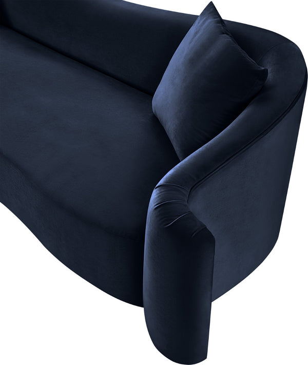 Meridian Furniture Destin Curved Velvet Sofa with Plush Deep Cushions for Modern Living Room Style and Comfort Navy 44052Navy-S