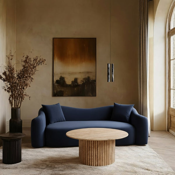 Meridian Furniture Destin Curved Velvet Sofa with Plush Deep Cushions for Modern Living Room Style and Comfort Navy 44052Navy-S