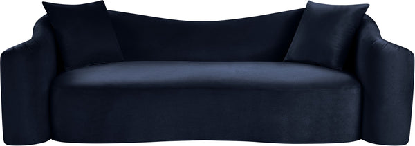 Meridian Furniture Destin Curved Velvet Sofa with Plush Deep Cushions for Modern Living Room Style and Comfort Navy 44052Navy-S