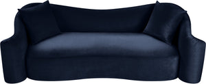 Meridian Furniture Destin Curved Velvet Sofa with Plush Deep Cushions for Modern Living Room Style and Comfort Navy 44052Navy-S