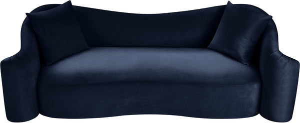 Meridian Furniture Destin Curved Velvet Sofa with Plush Deep Cushions for Modern Living Room Style and Comfort Navy 44052Navy-S