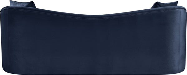 Meridian Furniture Destin Curved Velvet Sofa with Plush Deep Cushions for Modern Living Room Style and Comfort Navy 44052Navy-S