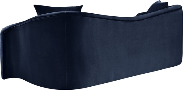 Meridian Furniture Destin Curved Velvet Sofa with Plush Deep Cushions for Modern Living Room Style and Comfort Navy 44052Navy-S