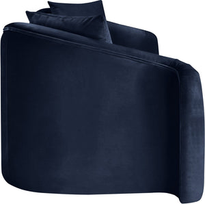 Meridian Furniture Destin Curved Velvet Sofa with Plush Deep Cushions for Modern Living Room Style and Comfort Navy 44052Navy-S