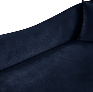 Meridian Furniture Destin Curved Velvet Sofa with Plush Deep Cushions for Modern Living Room Style and Comfort Navy 44052Navy-S