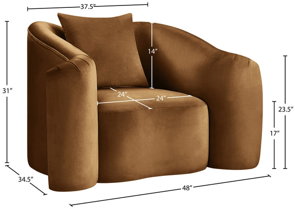 Meridian Furniture Destin Sculptural Velvet Accent Chair with Organic Curves for Modern Living Room Comfort Saddle 44052Saddle-C