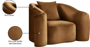 Meridian Furniture Destin Sculptural Velvet Accent Chair with Organic Curves for Modern Living Room Comfort Saddle 44052Saddle-C