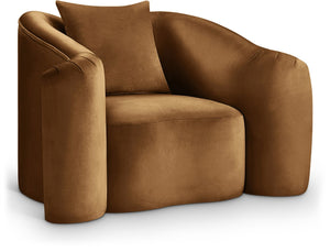 Meridian Furniture Destin Sculptural Velvet Accent Chair with Organic Curves for Modern Living Room Comfort Saddle 44052Saddle-C