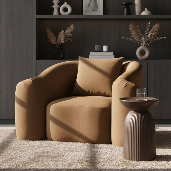 Meridian Furniture Destin Sculptural Velvet Accent Chair with Organic Curves for Modern Living Room Comfort Saddle 44052Saddle-C