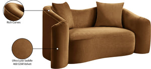 Meridian Furniture Destin Curved Velvet Loveseat with Plush Cushions and Sculpted Frame for Modern Living Rooms Saddle 44052Saddle-L