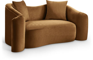 Meridian Furniture Destin Curved Velvet Loveseat with Plush Cushions and Sculpted Frame for Modern Living Rooms Saddle 44052Saddle-L