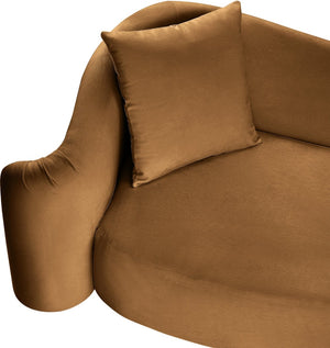 Meridian Furniture Destin Curved Velvet Loveseat with Plush Cushions and Sculpted Frame for Modern Living Rooms Saddle 44052Saddle-L