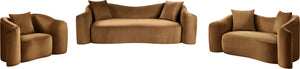 Meridian Furniture Destin Curved Velvet Loveseat with Plush Cushions and Sculpted Frame for Modern Living Rooms Saddle 44052Saddle-L