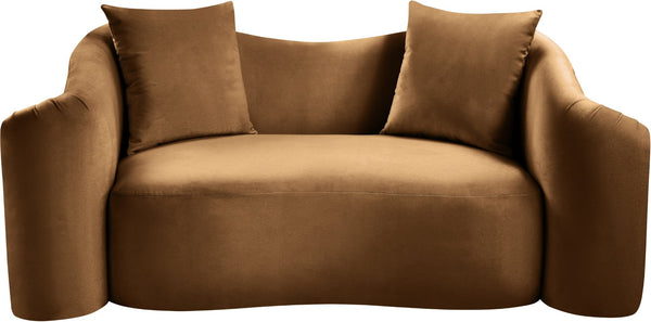 Meridian Furniture Destin Curved Velvet Loveseat with Plush Cushions and Sculpted Frame for Modern Living Rooms Saddle 44052Saddle-L