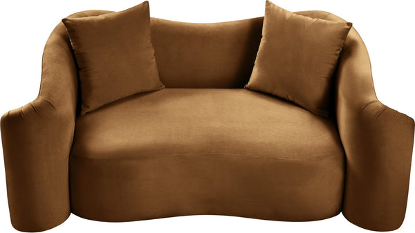 Meridian Furniture Destin Curved Velvet Loveseat with Plush Cushions and Sculpted Frame for Modern Living Rooms Saddle 44052Saddle-L
