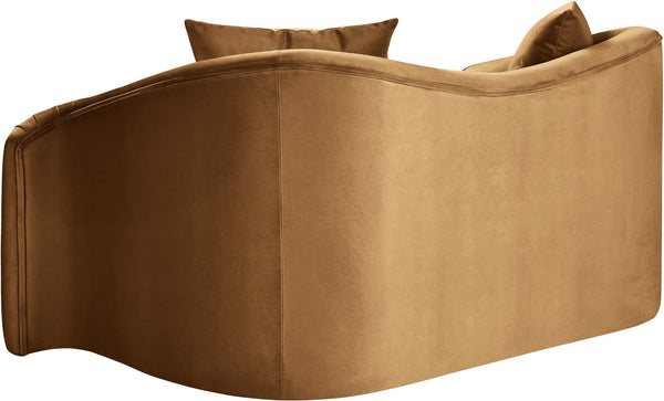 Meridian Furniture Destin Curved Velvet Loveseat with Plush Cushions and Sculpted Frame for Modern Living Rooms Saddle 44052Saddle-L