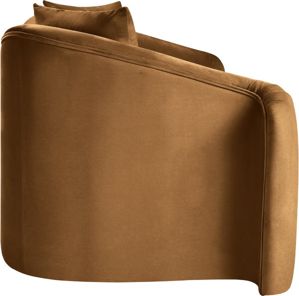 Meridian Furniture Destin Curved Velvet Loveseat with Plush Cushions and Sculpted Frame for Modern Living Rooms Saddle 44052Saddle-L