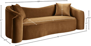 Meridian Furniture Destin Curved Velvet Sofa with Plush Deep Cushions for Modern Living Room Style and Comfort Saddle 44052Saddle-S