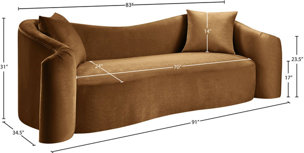 Meridian Furniture Destin Curved Velvet Sofa with Plush Deep Cushions for Modern Living Room Style and Comfort Saddle 44052Saddle-S