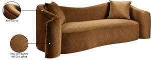 Meridian Furniture Destin Curved Velvet Sofa with Plush Deep Cushions for Modern Living Room Style and Comfort Saddle 44052Saddle-S