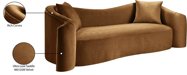 Meridian Furniture Destin Curved Velvet Sofa with Plush Deep Cushions for Modern Living Room Style and Comfort Saddle 44052Saddle-S