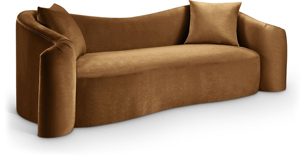 Meridian Furniture Destin Curved Velvet Sofa with Plush Deep Cushions for Modern Living Room Style and Comfort Saddle 44052Saddle-S