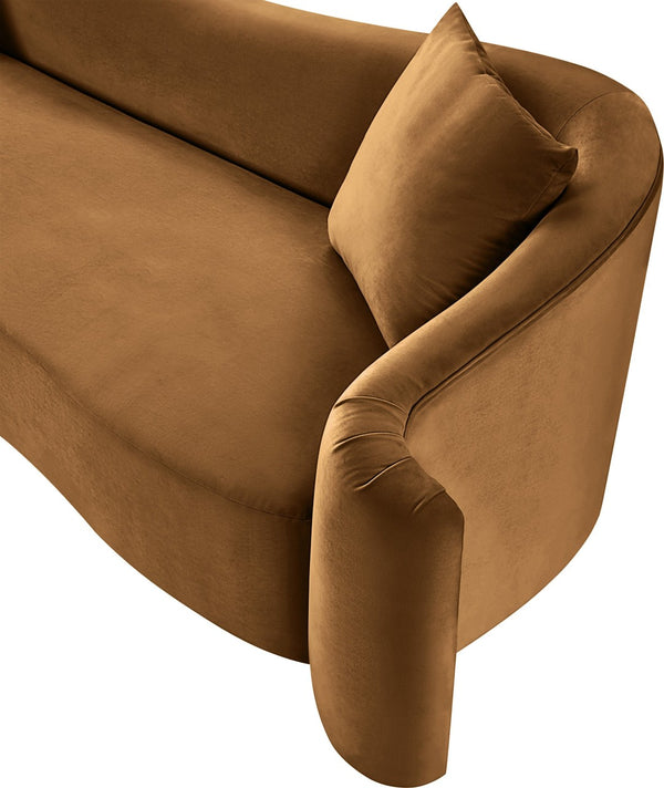 Meridian Furniture Destin Curved Velvet Sofa with Plush Deep Cushions for Modern Living Room Style and Comfort Saddle 44052Saddle-S