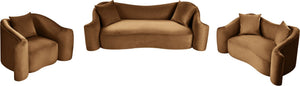 Meridian Furniture Destin Curved Velvet Sofa with Plush Deep Cushions for Modern Living Room Style and Comfort Saddle 44052Saddle-S