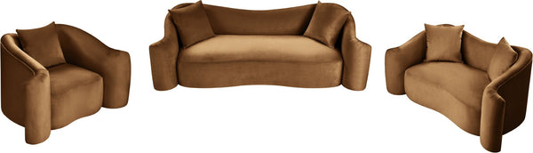 Meridian Furniture Destin Curved Velvet Sofa with Plush Deep Cushions for Modern Living Room Style and Comfort Saddle 44052Saddle-S