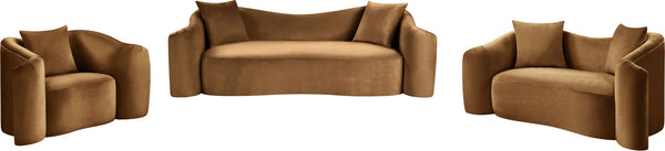Meridian Furniture Destin Curved Velvet Sofa with Plush Deep Cushions for Modern Living Room Style and Comfort Saddle 44052Saddle-S