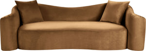 Meridian Furniture Destin Curved Velvet Sofa with Plush Deep Cushions for Modern Living Room Style and Comfort Saddle 44052Saddle-S