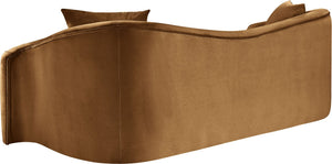 Meridian Furniture Destin Curved Velvet Sofa with Plush Deep Cushions for Modern Living Room Style and Comfort Saddle 44052Saddle-S
