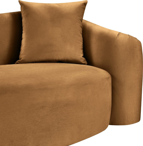 Meridian Furniture Destin Curved Velvet Sofa with Plush Deep Cushions for Modern Living Room Style and Comfort Saddle 44052Saddle-S