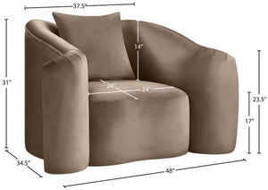Meridian Furniture Destin Sculptural Velvet Accent Chair with Organic Curves for Modern Living Room Comfort Taupe 44052Taupe-C