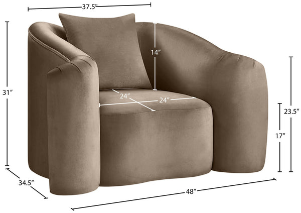 Meridian Furniture Destin Sculptural Velvet Accent Chair with Organic Curves for Modern Living Room Comfort Taupe 44052Taupe-C