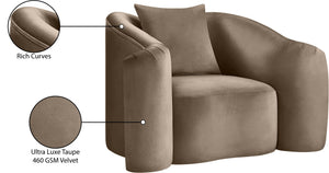 Meridian Furniture Destin Sculptural Velvet Accent Chair with Organic Curves for Modern Living Room Comfort Taupe 44052Taupe-C