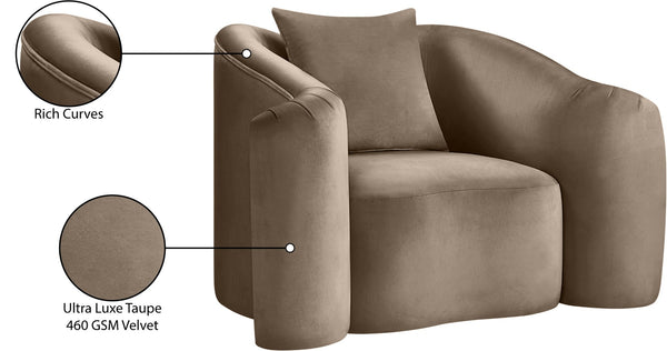 Meridian Furniture Destin Sculptural Velvet Accent Chair with Organic Curves for Modern Living Room Comfort Taupe 44052Taupe-C