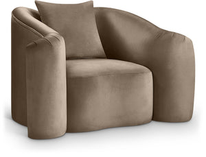 Meridian Furniture Destin Sculptural Velvet Accent Chair with Organic Curves for Modern Living Room Comfort Taupe 44052Taupe-C