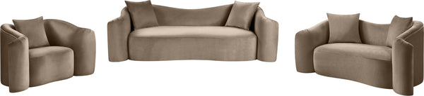 Meridian Furniture Destin Sculptural Velvet Accent Chair with Organic Curves for Modern Living Room Comfort Taupe 44052Taupe-C